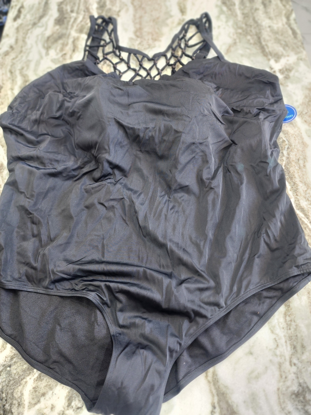 Swimsuits For All Black One-Piece Swimsuit with Lattice Neckline